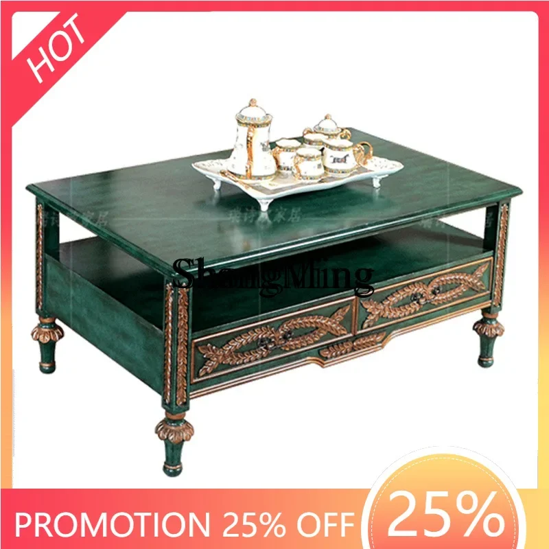 ZYY Fashion Exquisite TV Cabinet Set Peacock Green Sofa Large Coffee Table Living Room Double-Sided Drawer Coffee Table