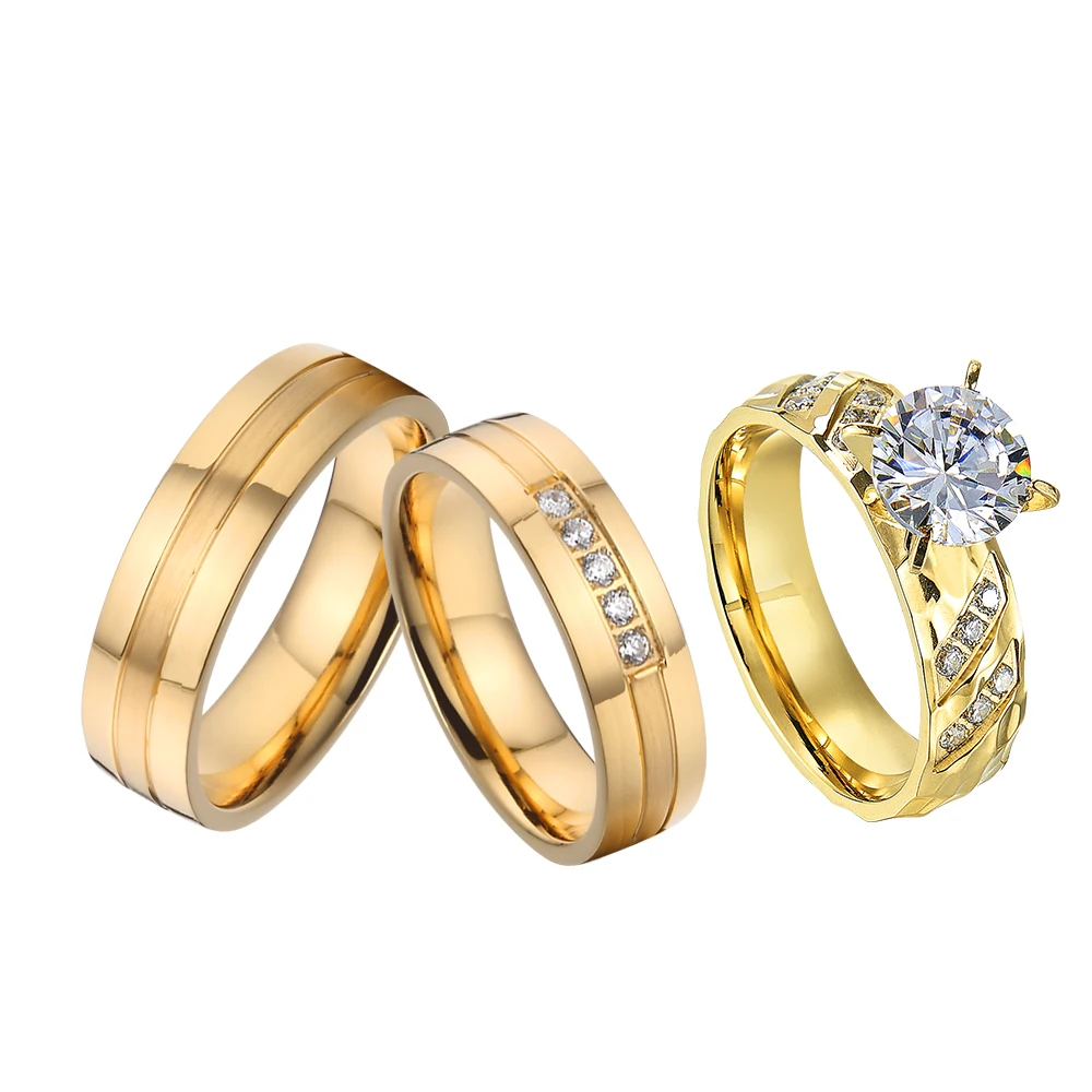 United States Jewellery 3pcs Bridal Wedding Engagement Rings 18k Gold Plated Jewery Statement Ring Valentine's Gifts