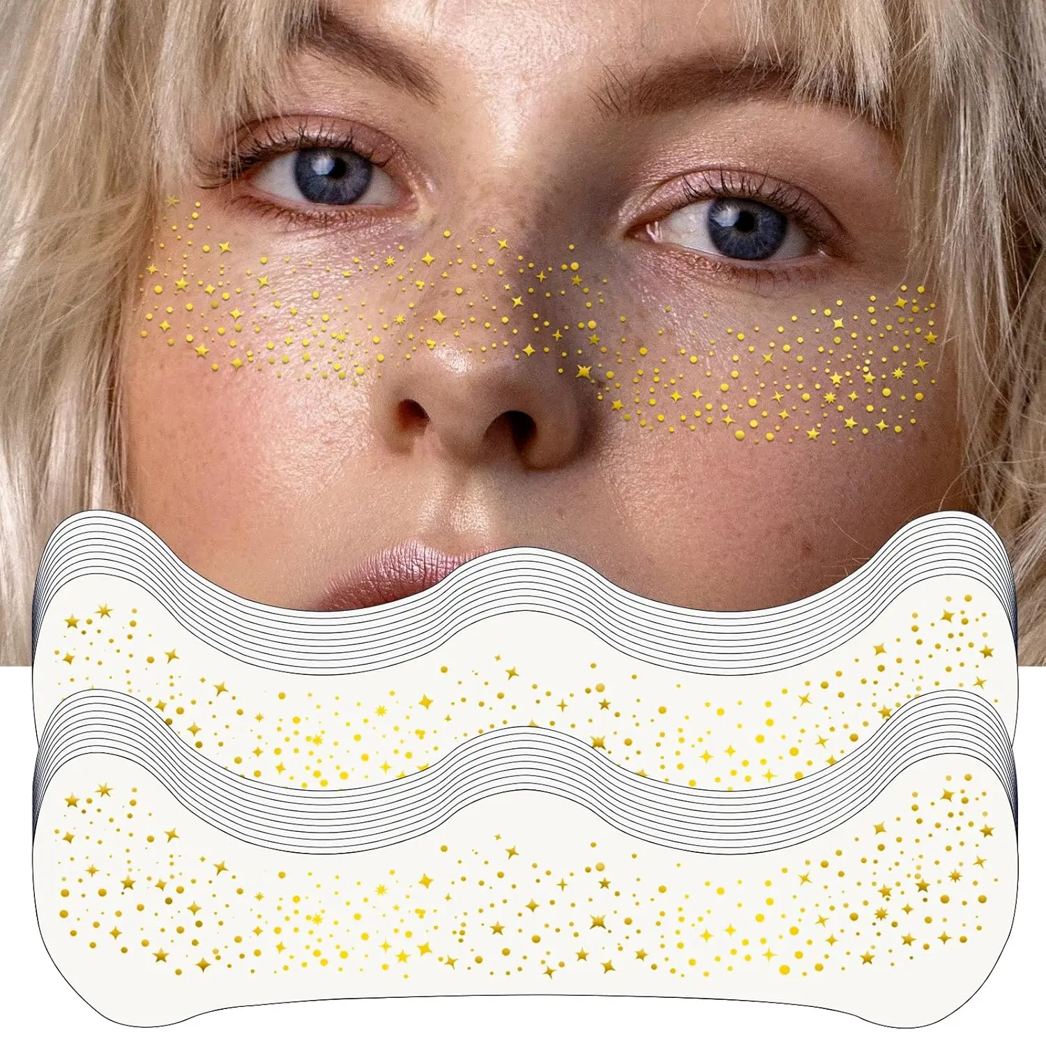 

Glitter Freckles Face Tattoo, Glitter Freckles, Sparkle Makeup Patches-Gold-Face Glitter Speckles Patches