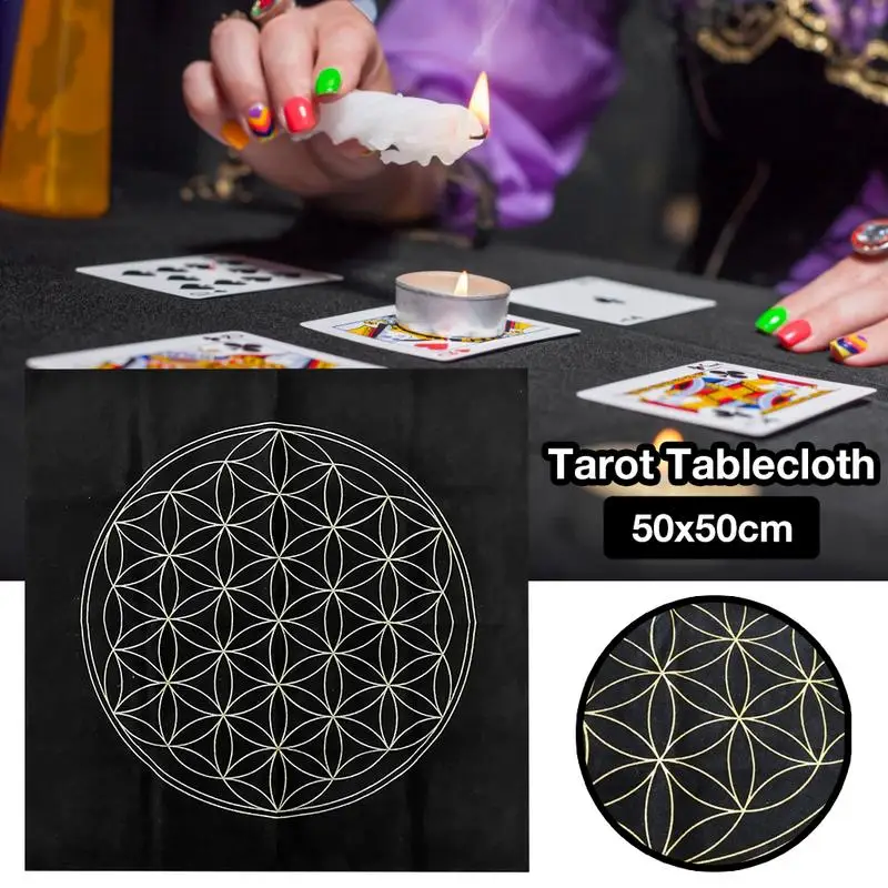 50X50cm The Flower Of Life Crystal Lattice Tarot Card Tablecloth Velvet Divination Altar Board Game Card Special Tablecloth