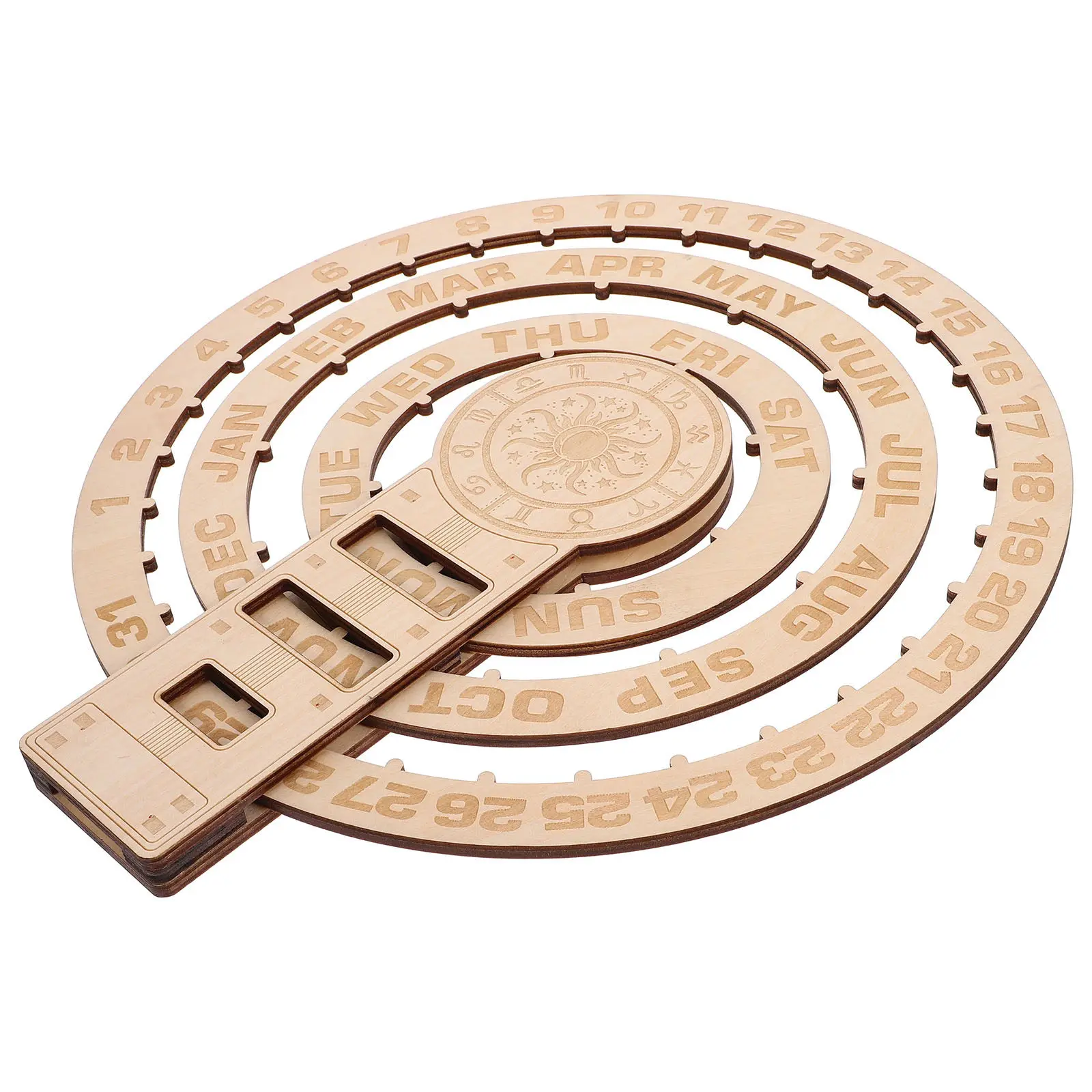

Vintage Wooden Perpetual Calendar Wall Hanging Rotating Mechanical Date Display for Home Office Kitchen Desk Bookshelf