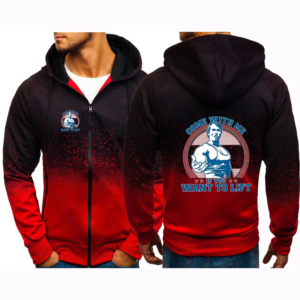 Come with Me If You Want To Lift Spring Autumn Print Popular Gradient Color Jackets Sweatshirt Men's Zipper Coats Hoodies