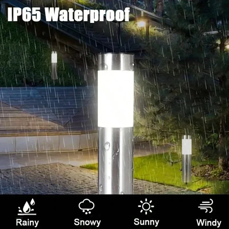 

Contemporary Solar Pathway Lights - Stainless Steel LED Cylinder Design for Driveway & Garden