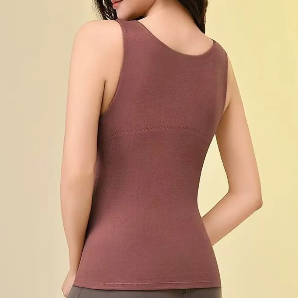 Kaos Dalam Termal Pelangsing Tanpa Lengan dengan Cup Berbusa Pakaian Dalam Termal Atasan Pendek Tank Velvet Fleece