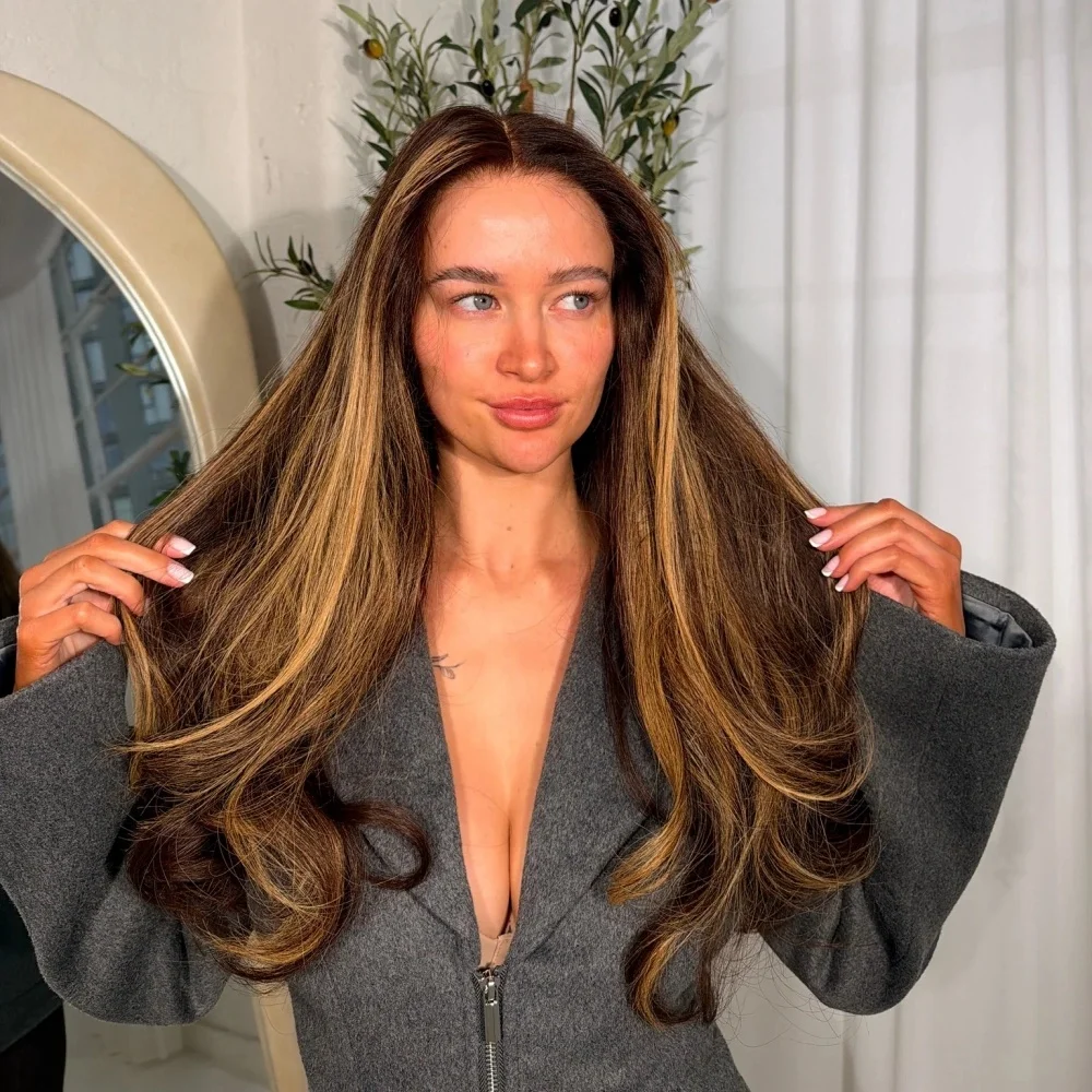 P4/27 Highlight Brown Body Wave Wig Honey Blonde Colored 13x4 HD Lace Frontal Wig PrePlucked 26 Inch Wigs For Women Cosplay Use