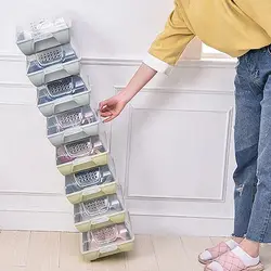 Space Saving Stackable Shoe Box Thickened Plastic Shoe Cabinet Transparent Dustproof Shoe Storage Rack for Home