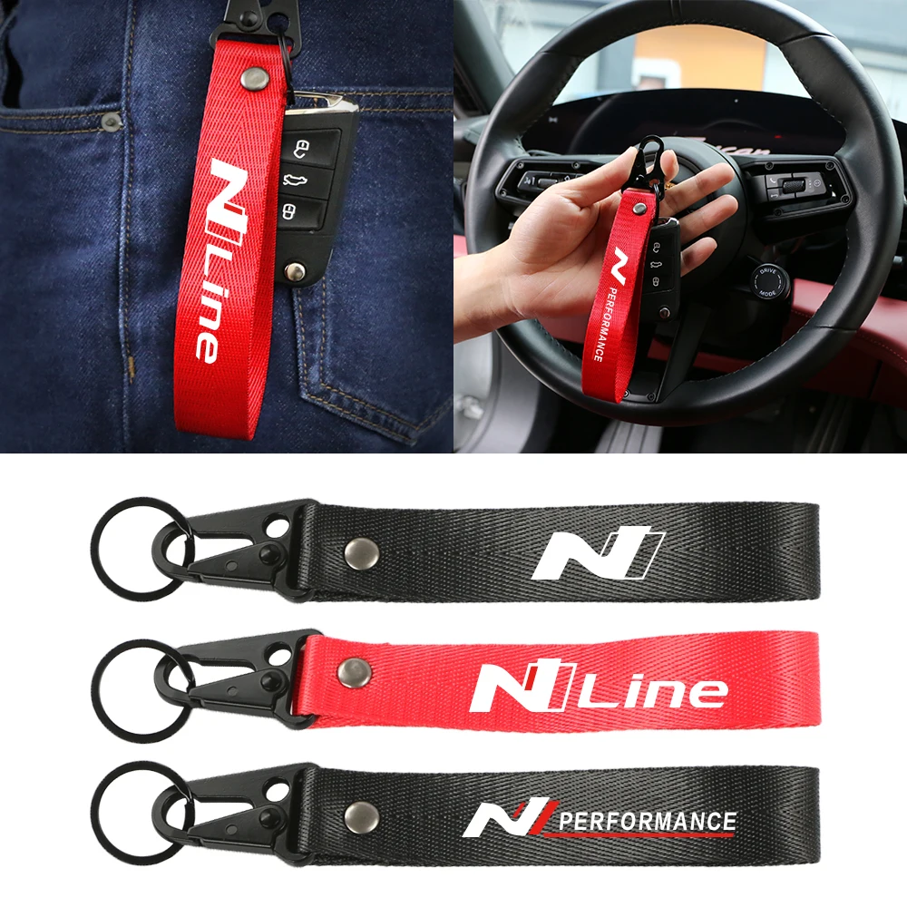 For Hyundai i20n i30n Veloster Kona nline Tucson Sonata Elantra Car keytags Strap keychian Auto Badge Nylon Metal Key Chain