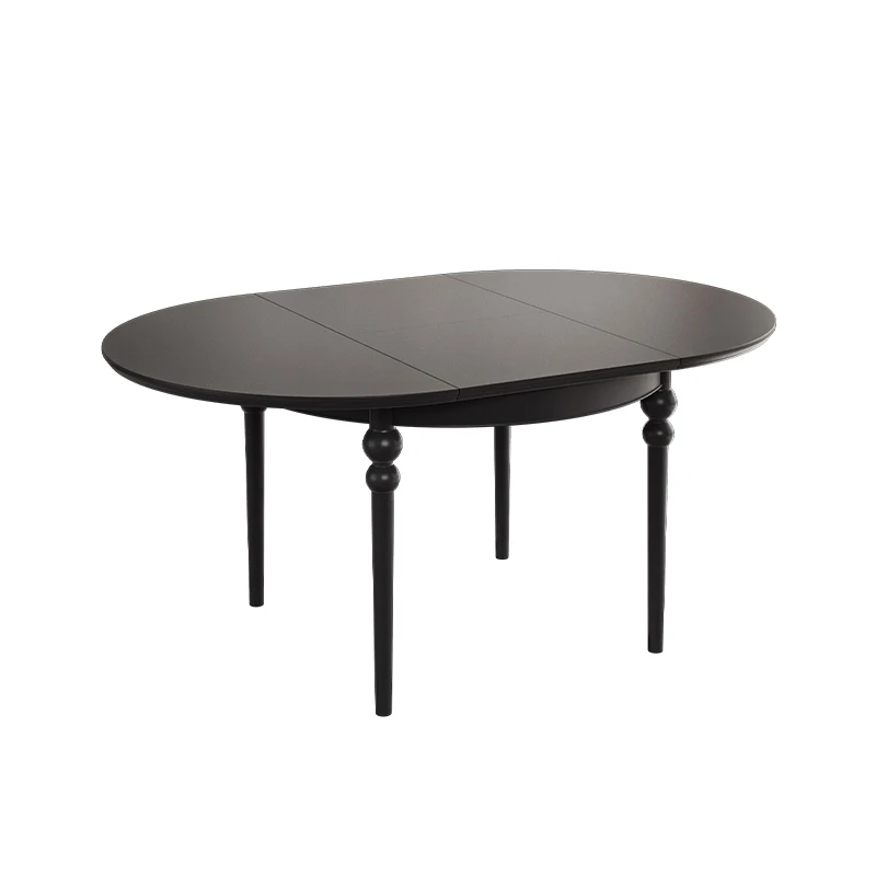 

French solid wood retractable folding round table small apartment black table