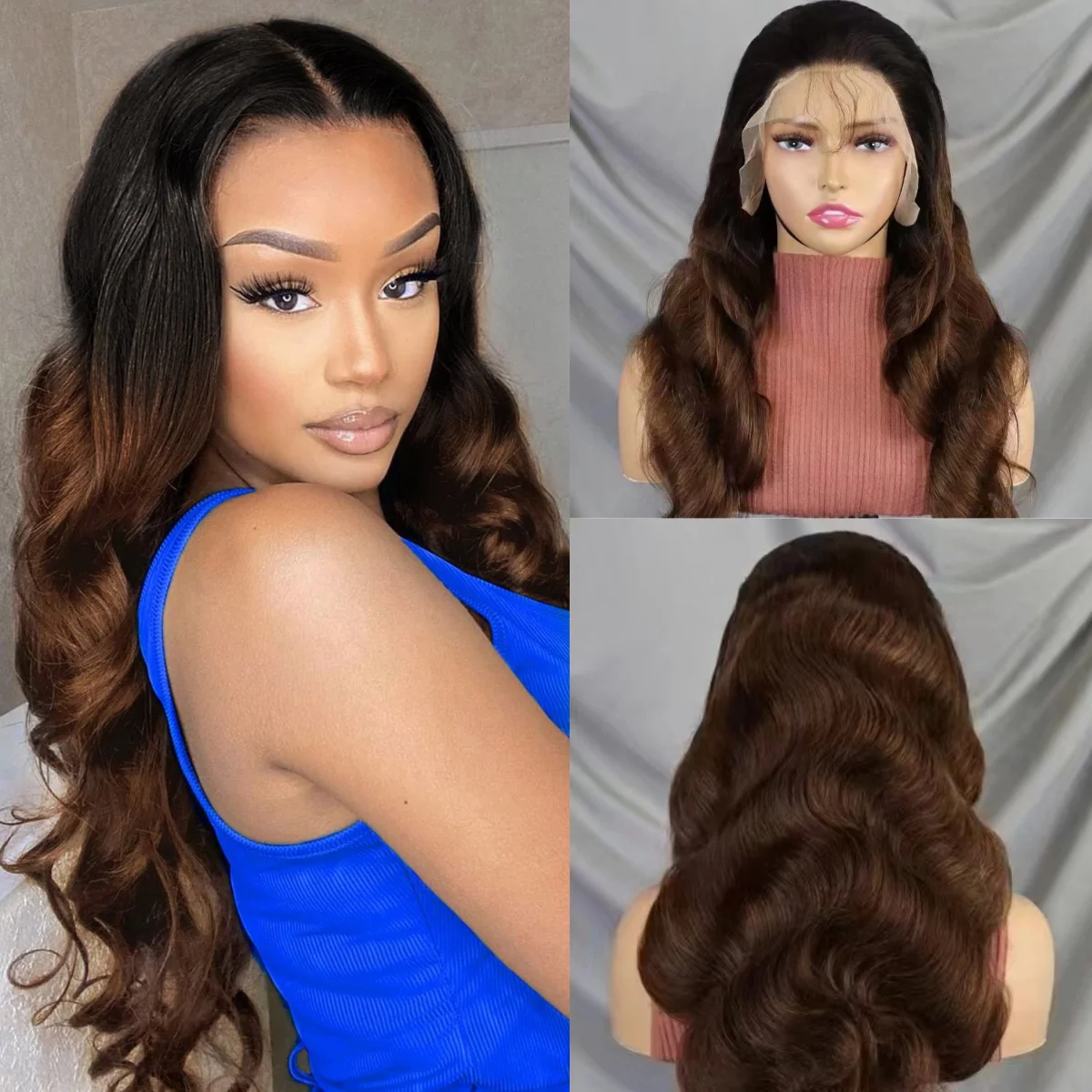 

1BT4 Chocolate Brown Body Wave Lace Wig 200% Density 13x4 Transparent Loose Wave Human Hair Wigs for Black Women PrePlucked Remy