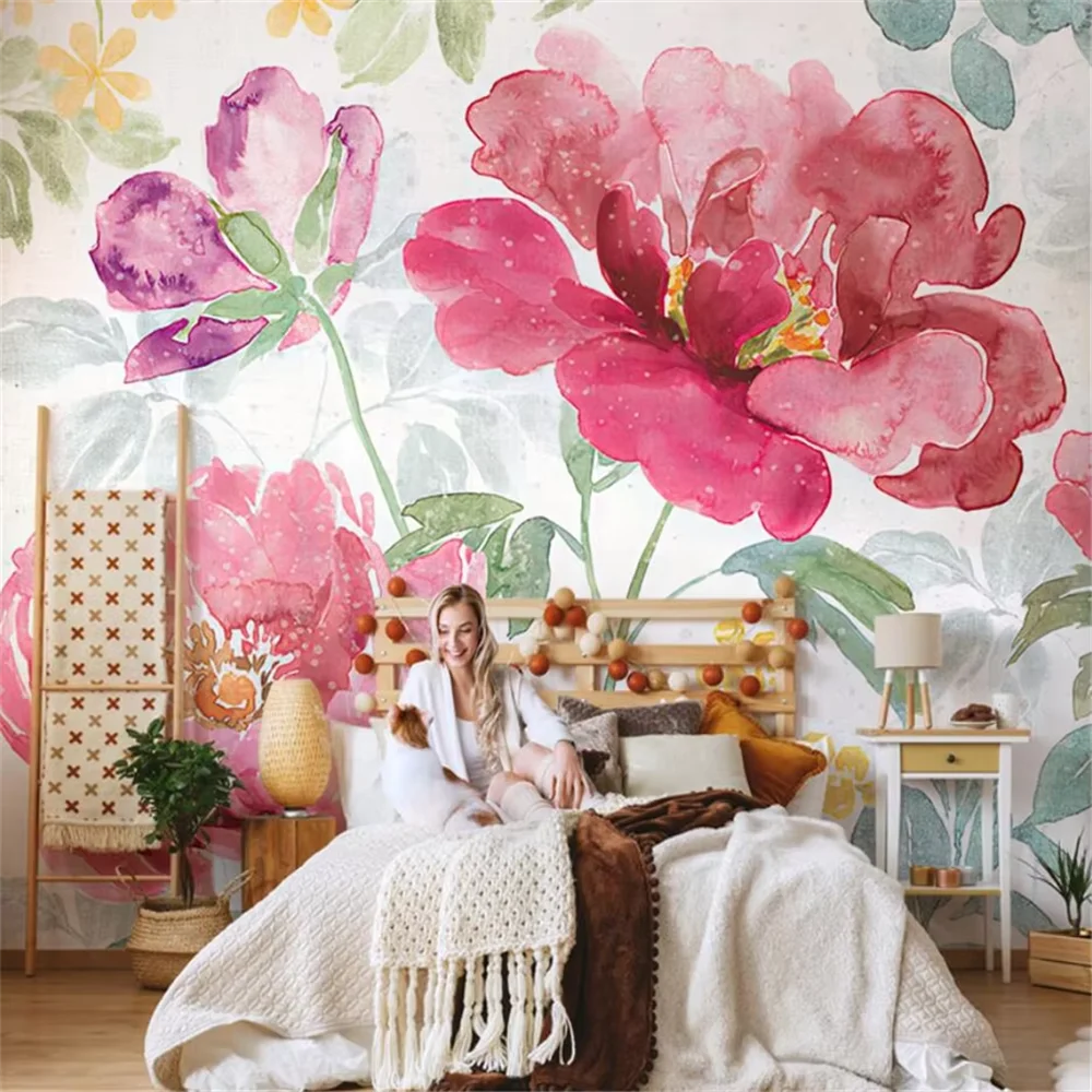 Custom American pastoral peony flower photo mural wallpapers living room TV background wall paper home wall covering home decor