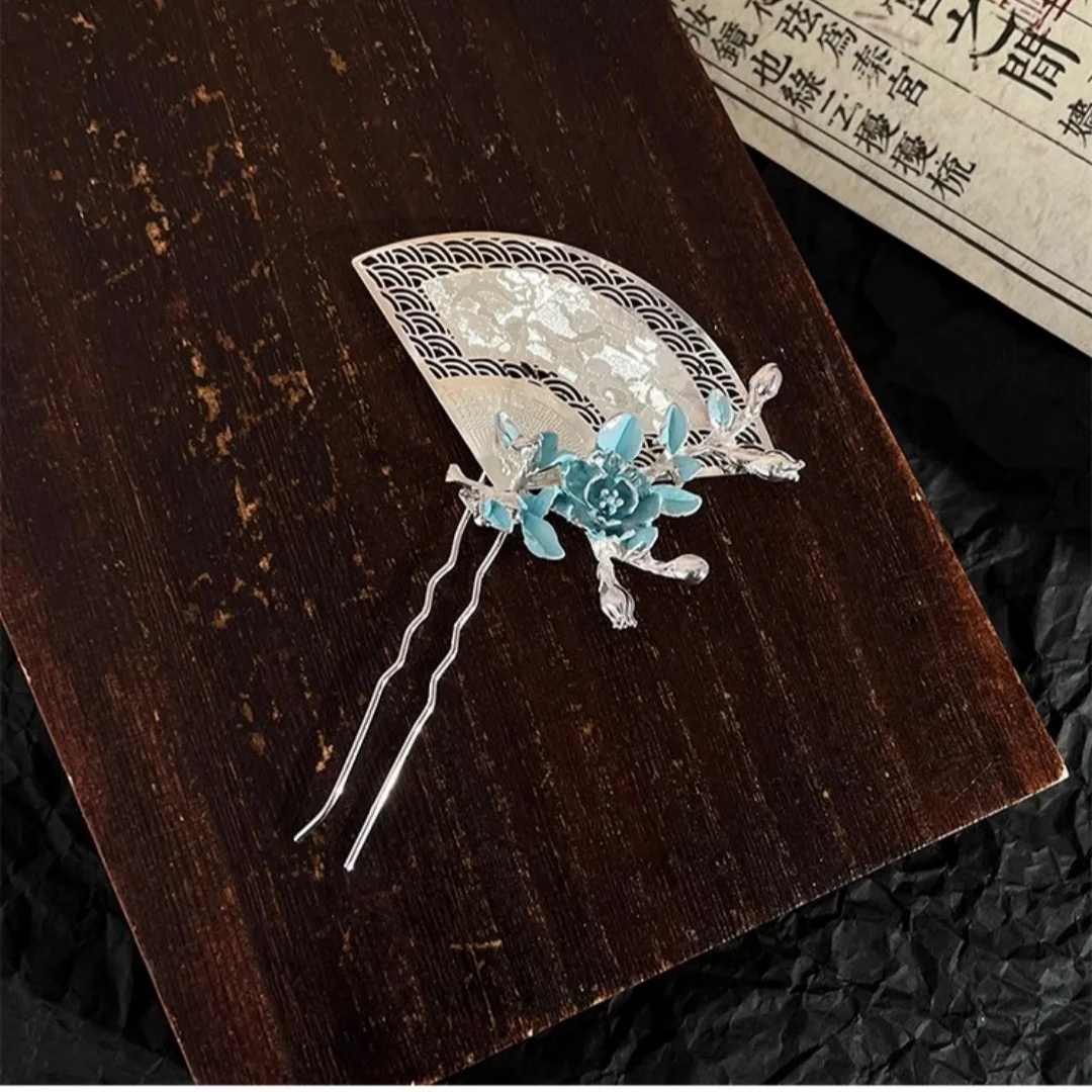 دبوس شعر جديد على شكل مروحة على الطراز الصيني، رائع، فاخر خفيف، ملمس راقي، دبوس شعر متدرج، إكسسوار شعر شيونغسام للنساء