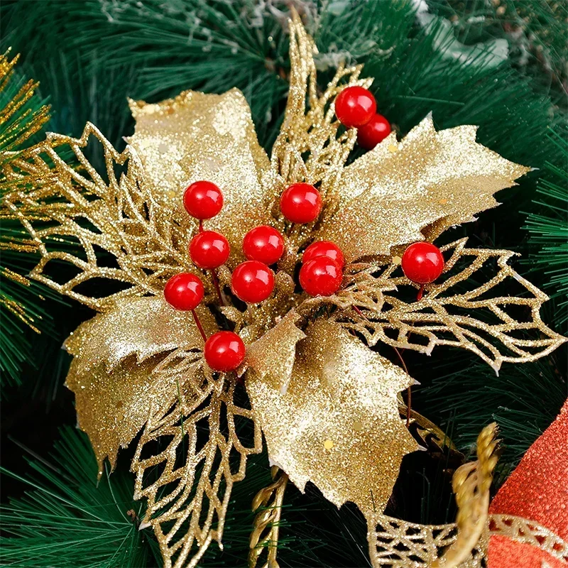 50-200pcs Artificial Berry Christmas Pearl Stamens Small Berries Red Gold Silver Simulation Cherry Wreaths Christmas Tree Decor