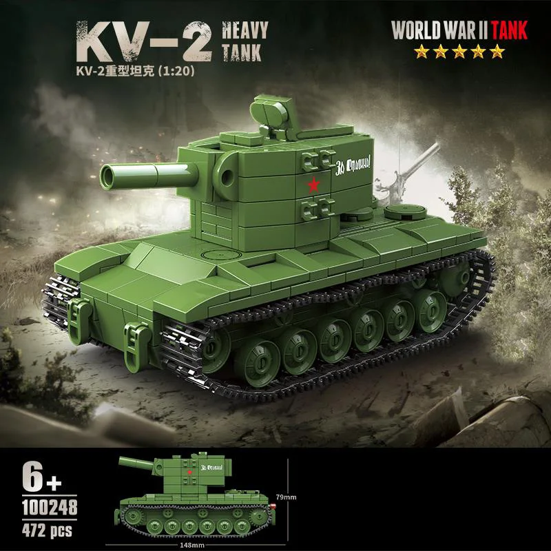 WW2 Military KV-2 Heavy Tank World War II Classic Fighting Vehicle Soldier Building Blocks Sets Model Dolls Brick Kids Toys Gift