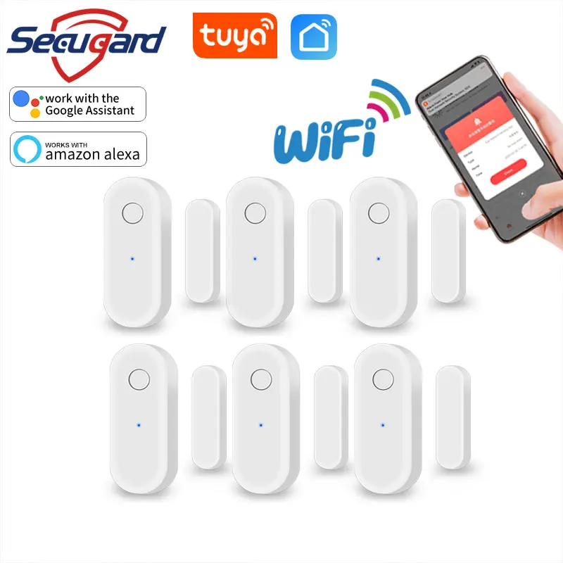 

Tuya WiFi Door Sensor Smart Home Window Open/Closed Detector Wholesale Drawers Wardrobes Security Alarm Compatible Alexa Google