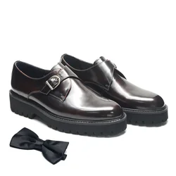 Autumn Winter Men's Dress Sneakers Monk Strap Elevator Shoes Genuine Leather Single Buckle Height Increasing Casual Footwear