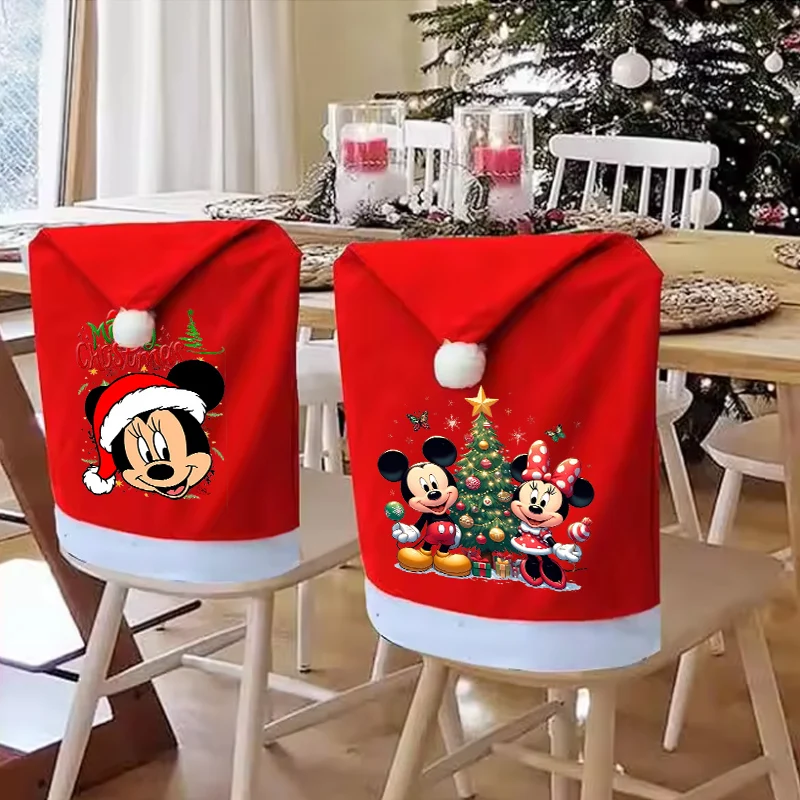 

Mickey Minnie Mouse Christmas Chair Decoration Covers Xmas Party Seat Cover Decorative Cute Cartoon Dining Chair Protective Case