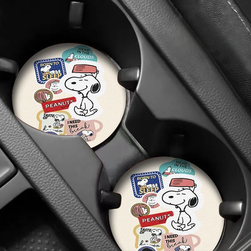 Snoopy Couple Coaster Creative Cartoon Peripheral Car Water Coaster Insulation Pad Personalized Car Interior Accessories Gift