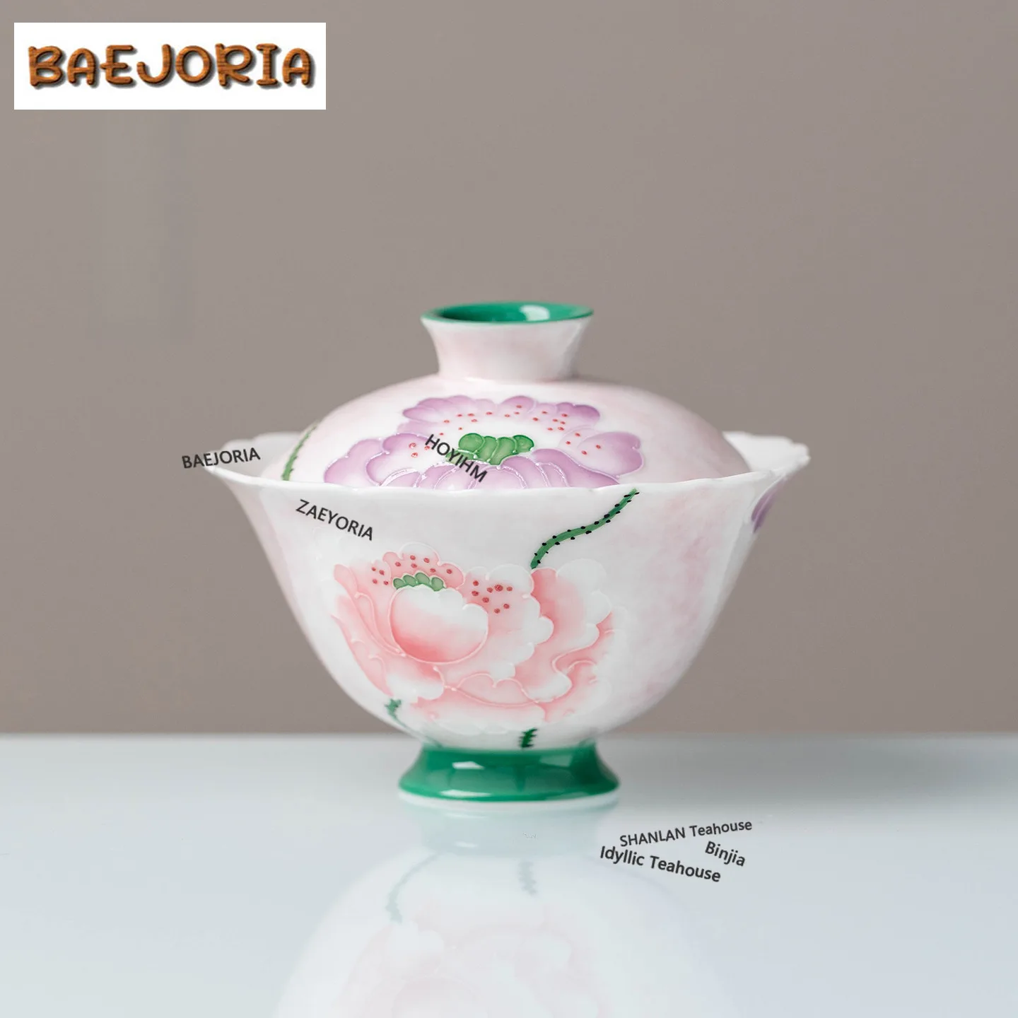 BAEJORIA 110ml Hand-painted Corn Poppy Gaiwan Ancient Tea Tureen Tea Bowl With Lid Kit Tea Maker Cover Bowl Teaset Collection