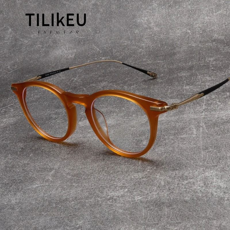 

Japanese Handmade Glasses Frame Men Classic Retro Oval Acetate Titanium Eyeglasses Anti Blue Light Luxury Women Designer Eyewear