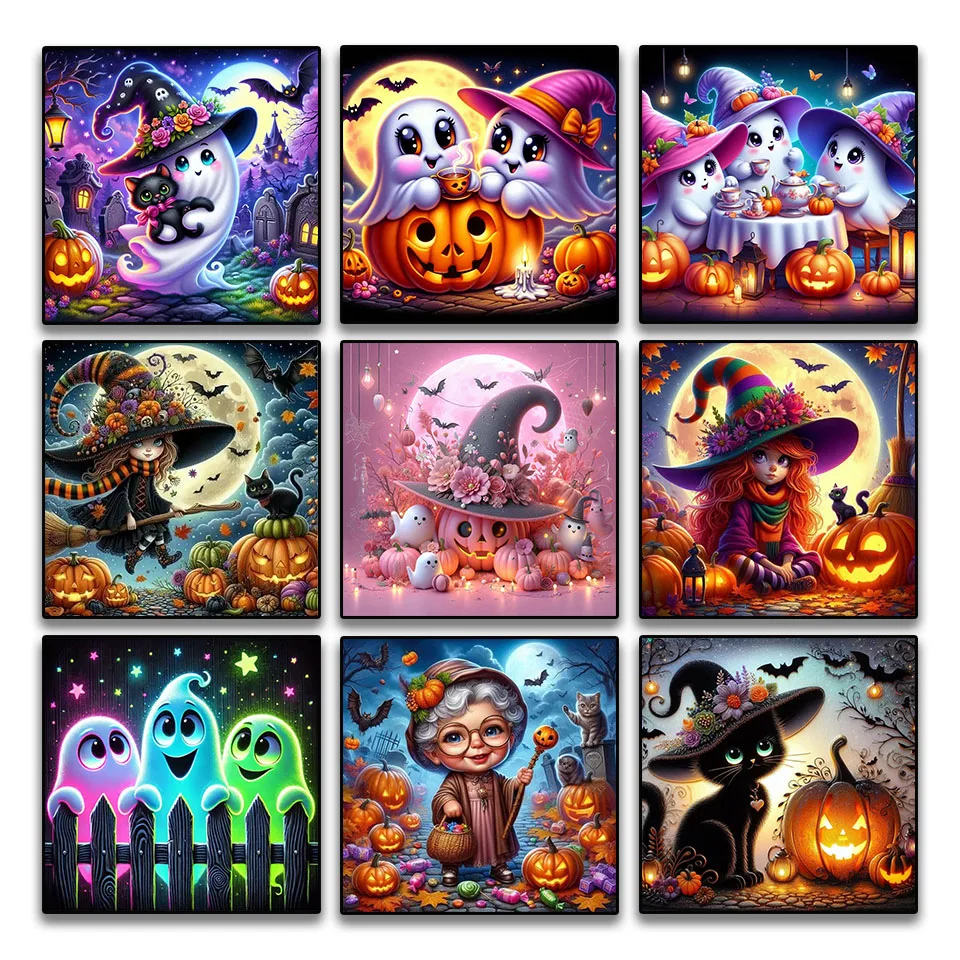 

DIY Halloween Ornaments Embroidery Diamond Painting Art 5D Square and Round Rhinestone Handmade Stitching Mosaic Home Decor Gift