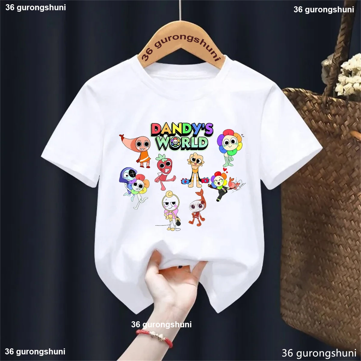 

Rainbow Dandy'S World Characters Cartoon Printed Tshirt Girls/Boys Funny Game Kawaii Kids Clothes Harajuku Shirt Solid T-Shirt