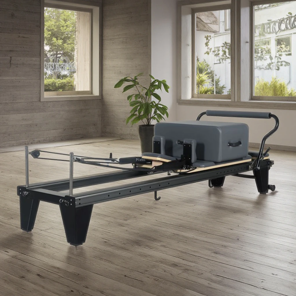 

Professional Fitness Equipment Pilates Reformer Machine Studio Stretch Trainer Black Aluminium Pilates Bed
