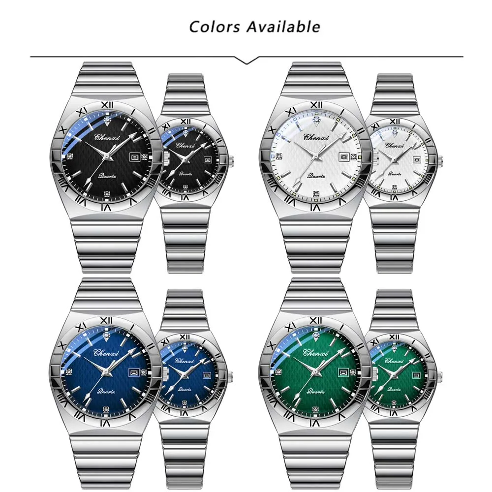 CHENXI Couple's Stylish Business Wristwatch Quartz Movement Luminous Calendar Waterproof Male Clock relojes para hombres