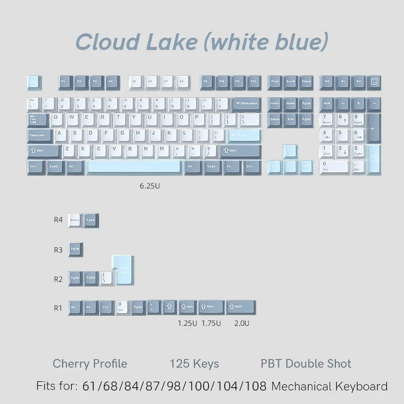 125 Keys Cloud Lake Cherry Profile Keyboard Keycaps Double Shot PBT Keycaps for Gateron Mechanical MX Switches Gaming Keyboard