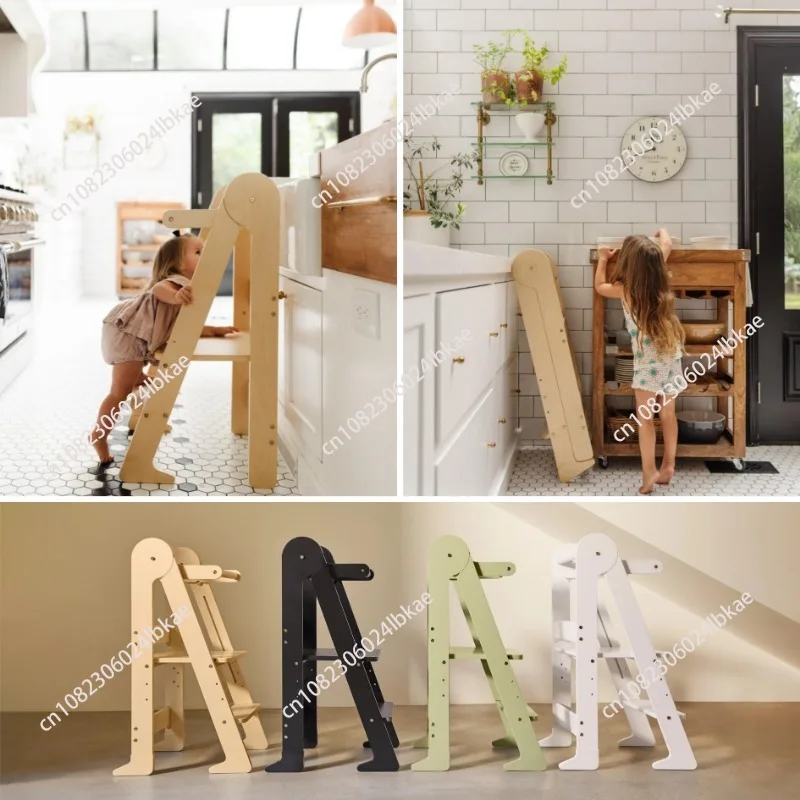 Wooden kids foldable learning tower kitchen step stool helper tower wooden high chair toddler