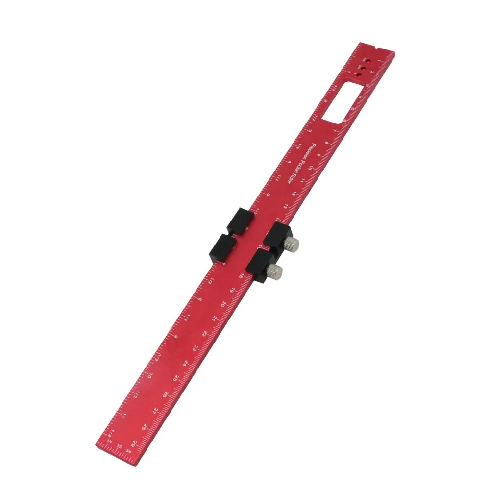 Anti-Slip Woodworking Scriber Gauge Inch and Metric Red Aluminum Alloy Ruler Slide Stop Measuring Marking Ruler For Carpenter