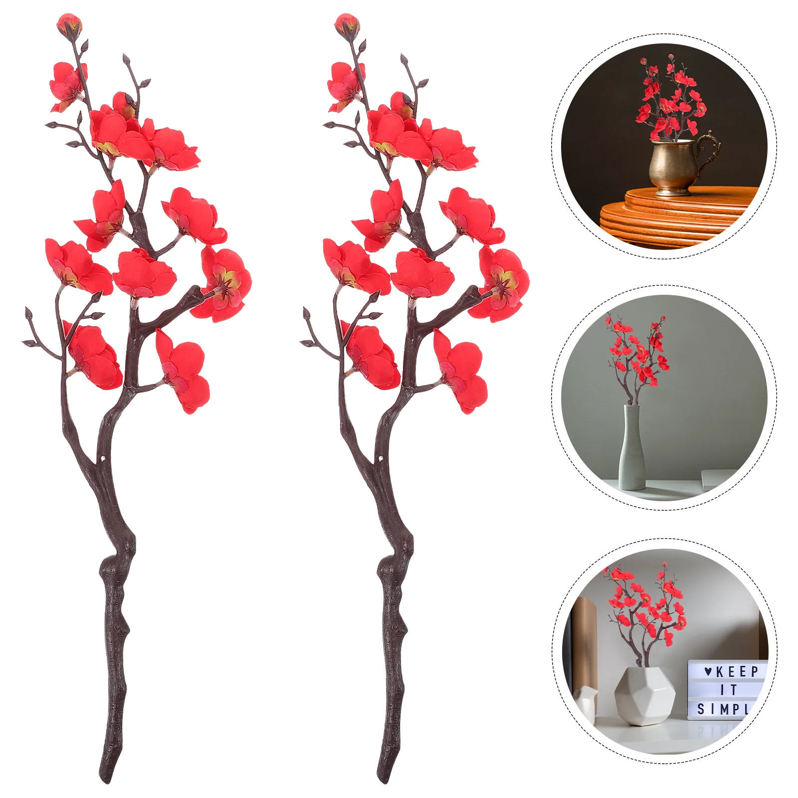 

2 Pcs Simulation Plum Blossom Flower Bouquet Red Decor Party Decorations Peach Branch