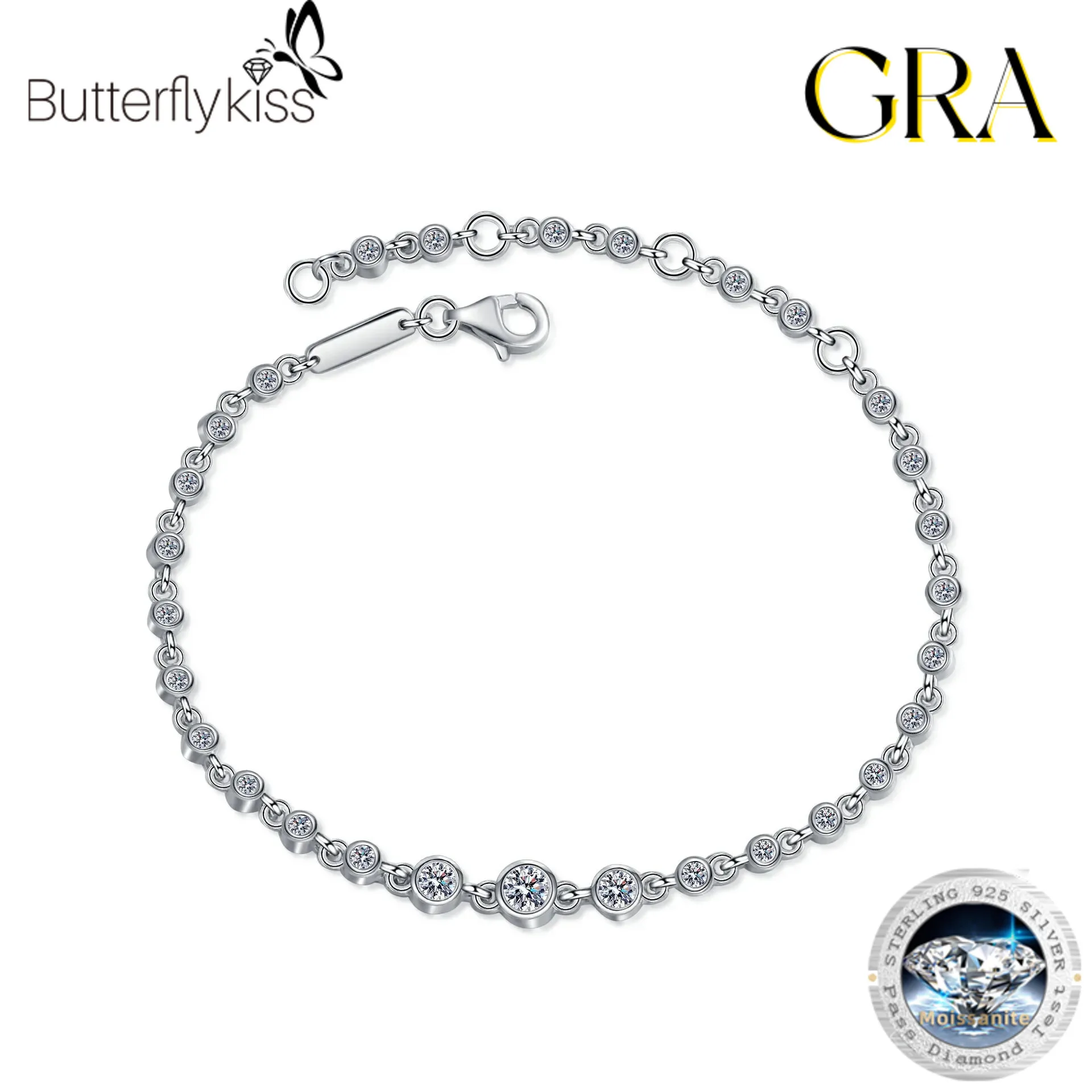 

Butterflykiss 0,87 карата полный муассанит теннисные браслеты для женщин круглый GRA стерлингового серебра 925 пробы 18 карат изысканный браслет подарочные ювелирные изделия