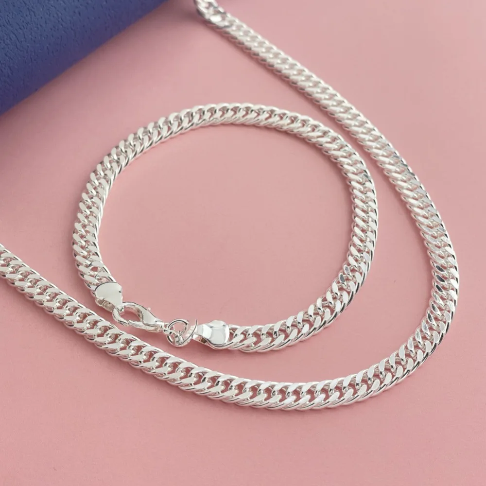 925 Sterling Silver Double Buckle Necklace Bracelet Set