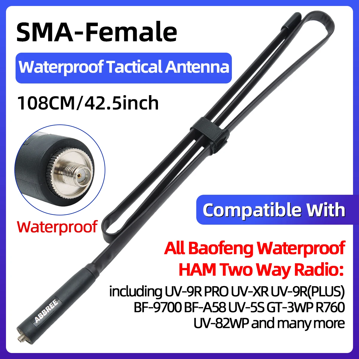 Abbree Cs Tactische Antenne Sma-Vrouwelijke Dual Band Vhf Uhf 144/430Mhz Opvouwbaar Voor Walkie Talkie Baofeng UV-21 UV-5R Quansheng K5
