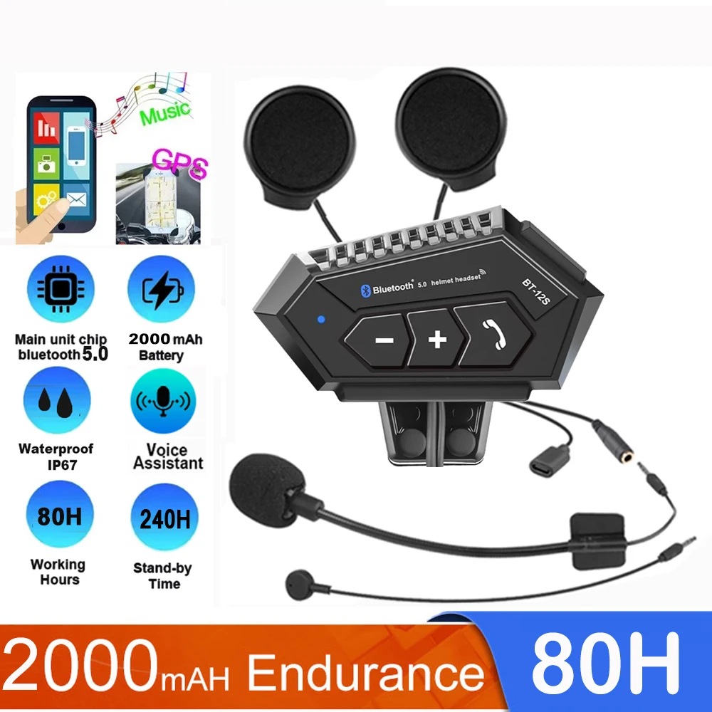 

2000Mah Bluetooth Motorcycle Helmet Headset Wireless Handsfree Stereo Music Player Speaker Headphone Support Automatic Motocross