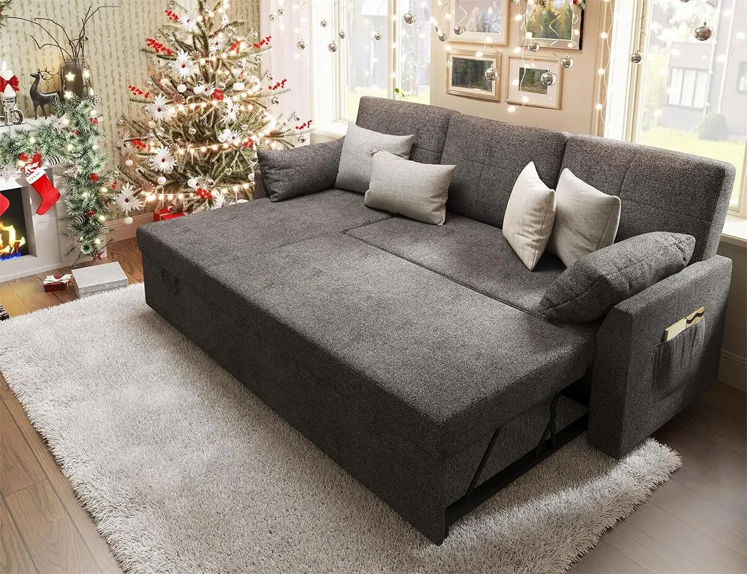 Sofa Bed- 2 in 1 Pull Out Couch Bed with Storage Chaise for Living Room, Sofa Sleeper with Pull Out Bed