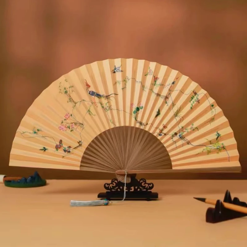 Xuan Paper Fan Chinese Calligraphy Panting DIY Xuan Paper Fan Vintage 27cm Portable Folding Fans Wedding Gift Rice Paper Fan