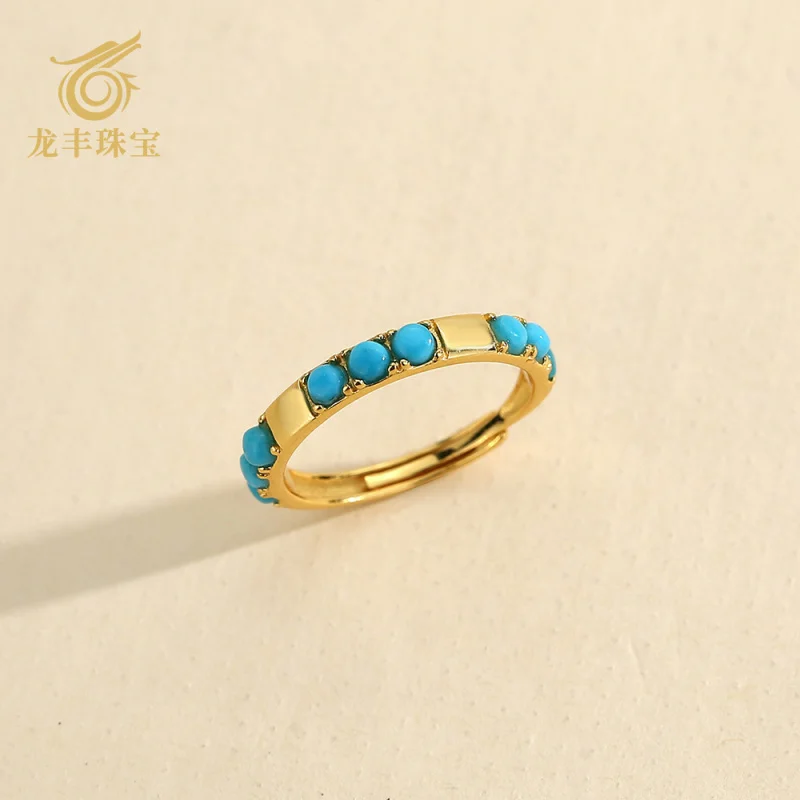 

S925 Silver Plated 18K Gold Natural Turquoise Women's Round Row Ring