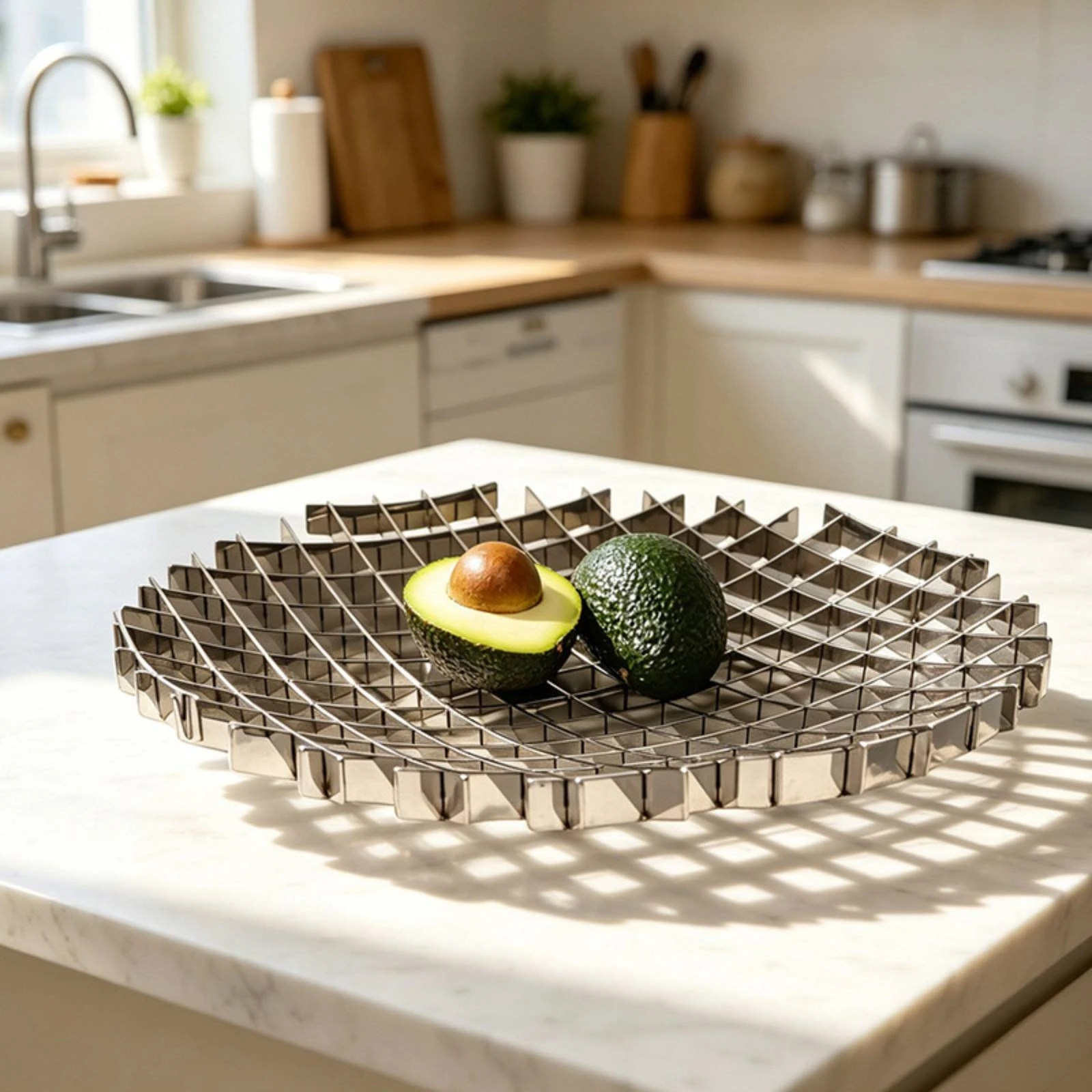 Metal Fruit Tray Minimalist Stainless Steel Fruit Bowl Kitchen Organizer Hollow Storage Holder Openwork for Dining Table view 6