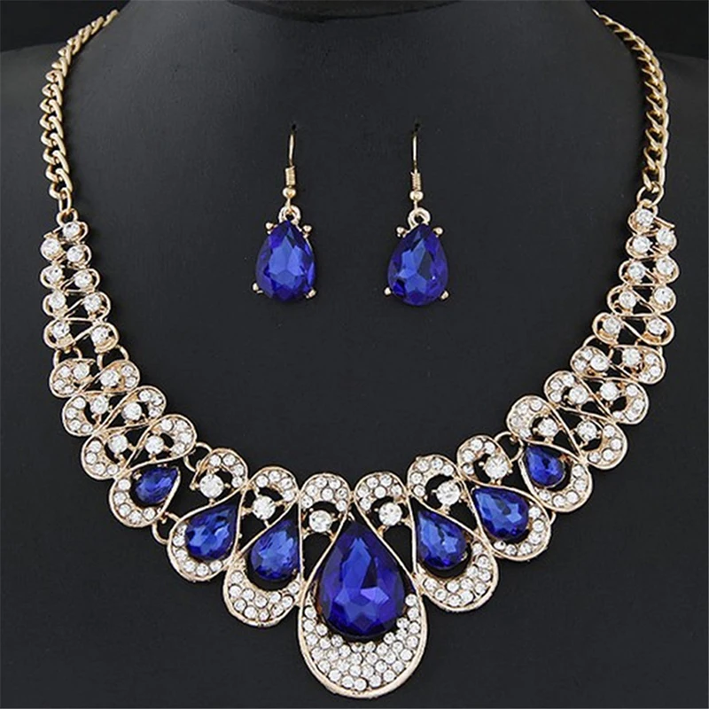 Fashion Solid Gems Necklace Earrings Set For Women Attending Banquet Wedding Bridesmaid Exquisite Luxury Jewelry Accessories