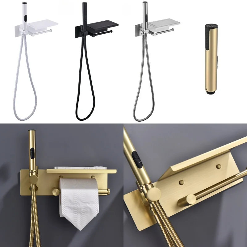 

Brushed Gold Bidet Faucet Hand Protable Toilet Bidet Toilet Bidet Faucet Bathroom Shower Head With Cover Paper Holder