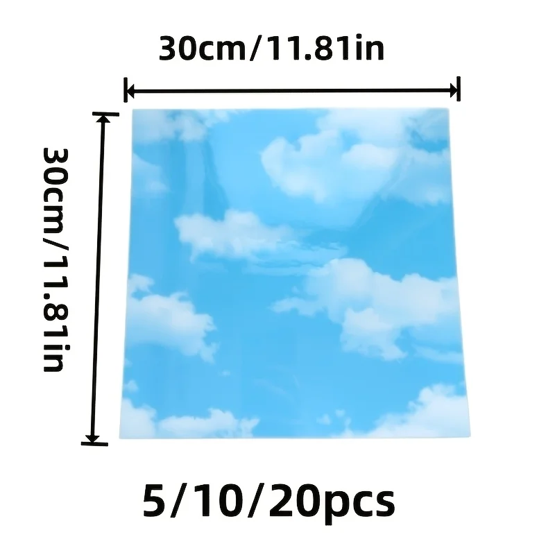 5/10/20pcs Blue Sky White Clouds Ceiling Wallpaper Peel and Stick - Self-Adhesive Removable Sky Wall Mural