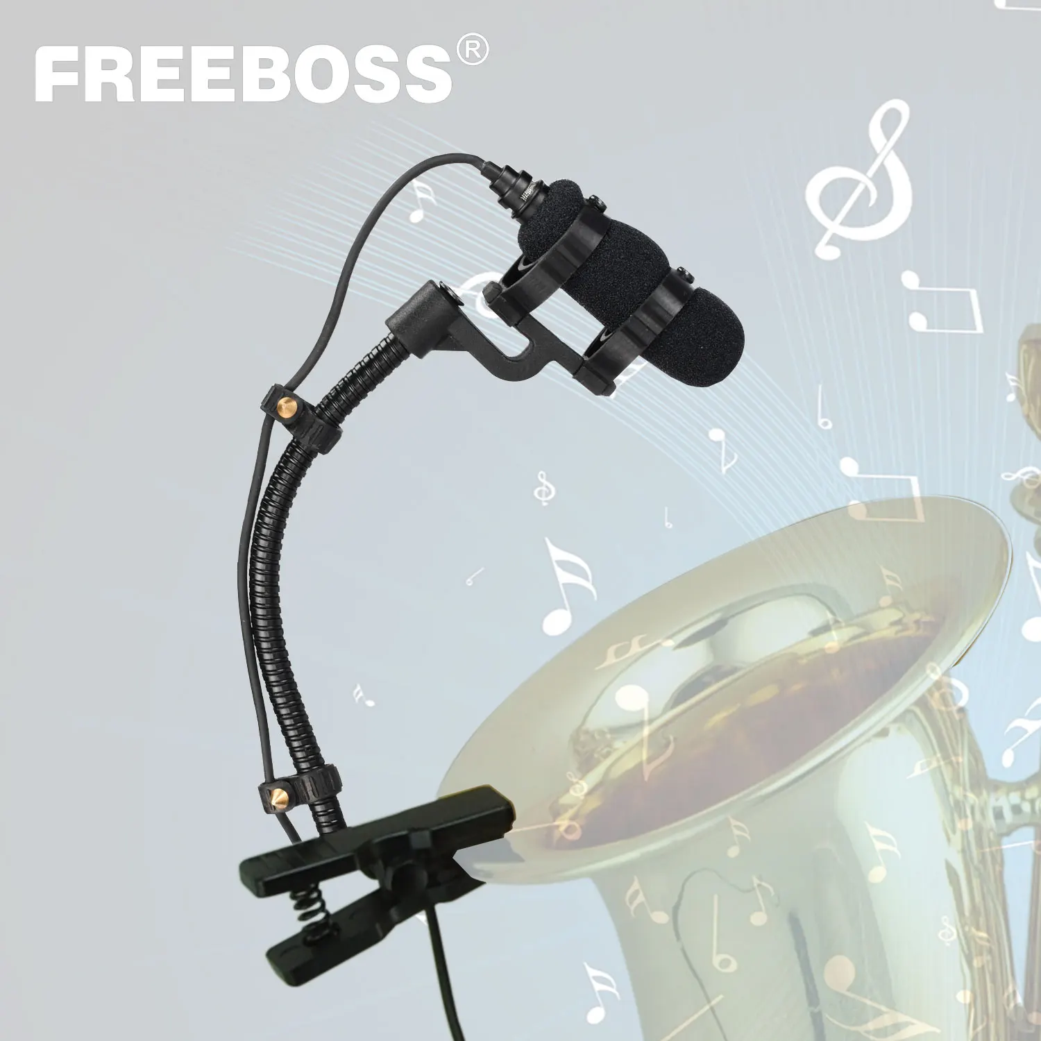 

FREEBOSS IM-22 Sax Mic Condenser Music Instrument Microphone with Clip 3.5mm Plug Connector Wired Hypercardioid for Theater