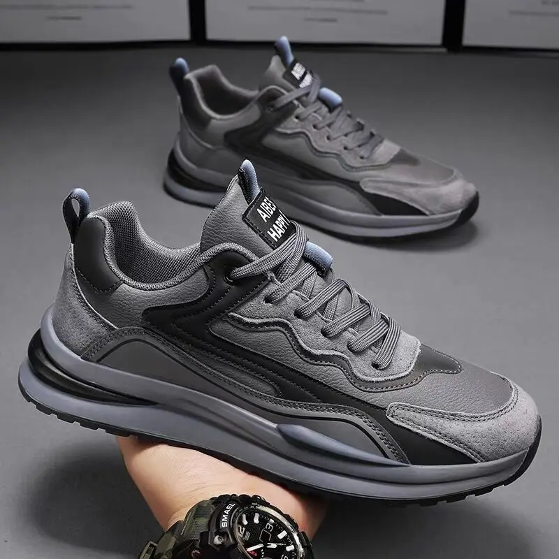 Herren schuhe Sommer atmungsaktive Leder Basketball Turnschuhe koreanische Version vielseitige dicke Sohle lässig Jogging Papa trend ige Schuhe