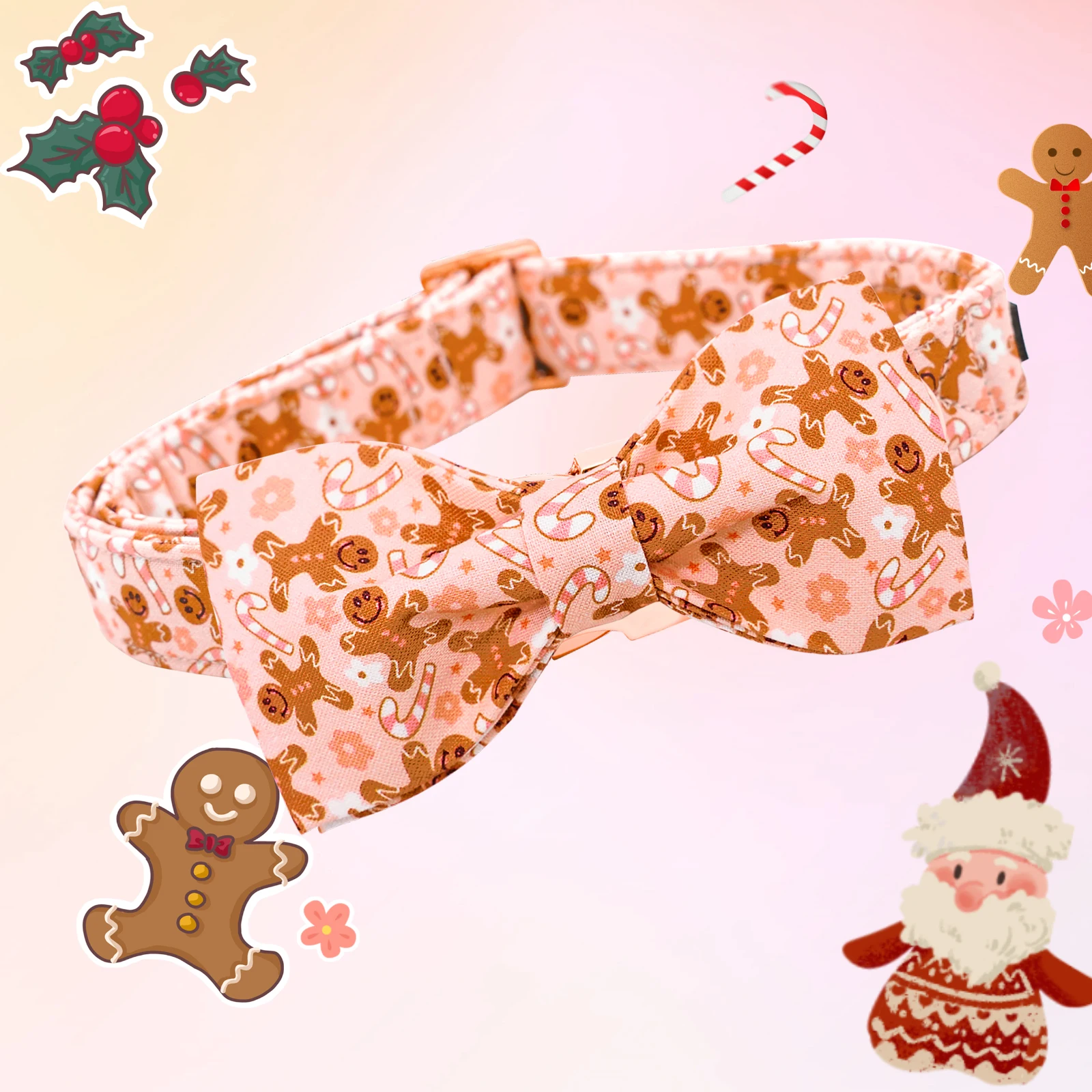 Christmas Dog Collar Pink Dog Bow Collar Adjustable Soft and Comfortable Bowtie Collars for Medium Dogs Girl or Boy Pet