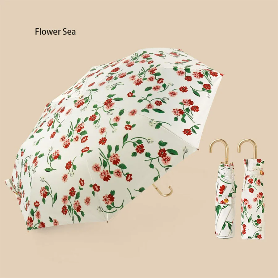 Ultra-light Three-fold Color Glue-coated Golden Hook Umbrella Sunny and Rainy Dual-use Sun Protection and UV Protection Parasol
