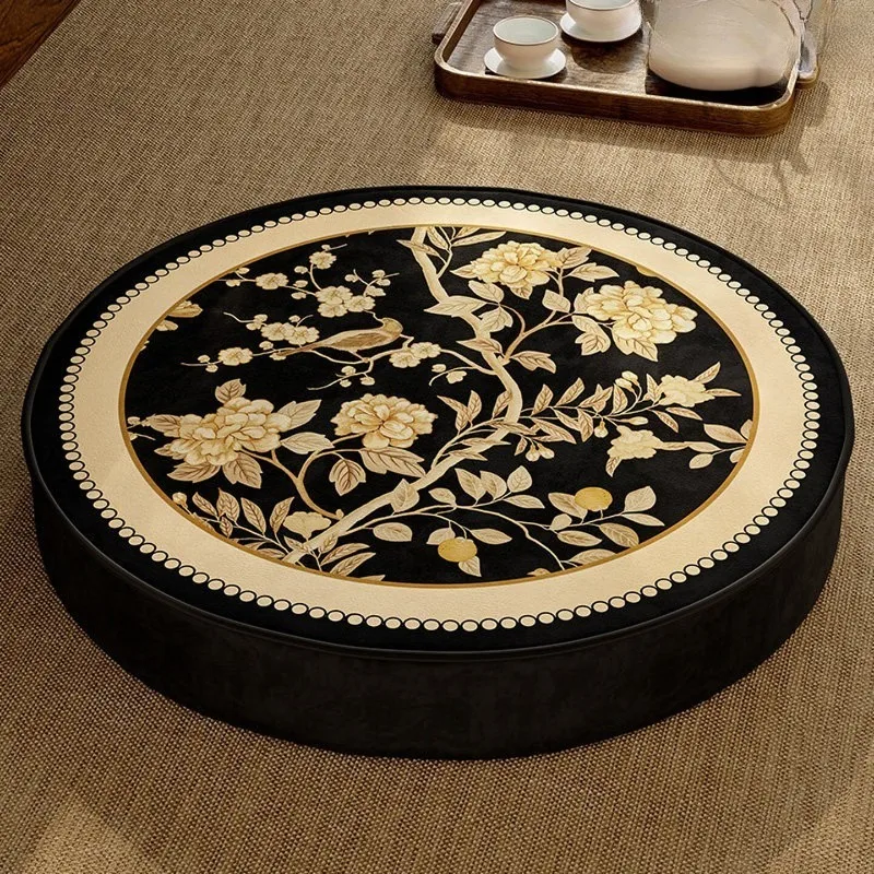 New Chinese-style black and gold thin futon, reading on the ground, sponge sitting pier, meditation, kneeling and worshiping