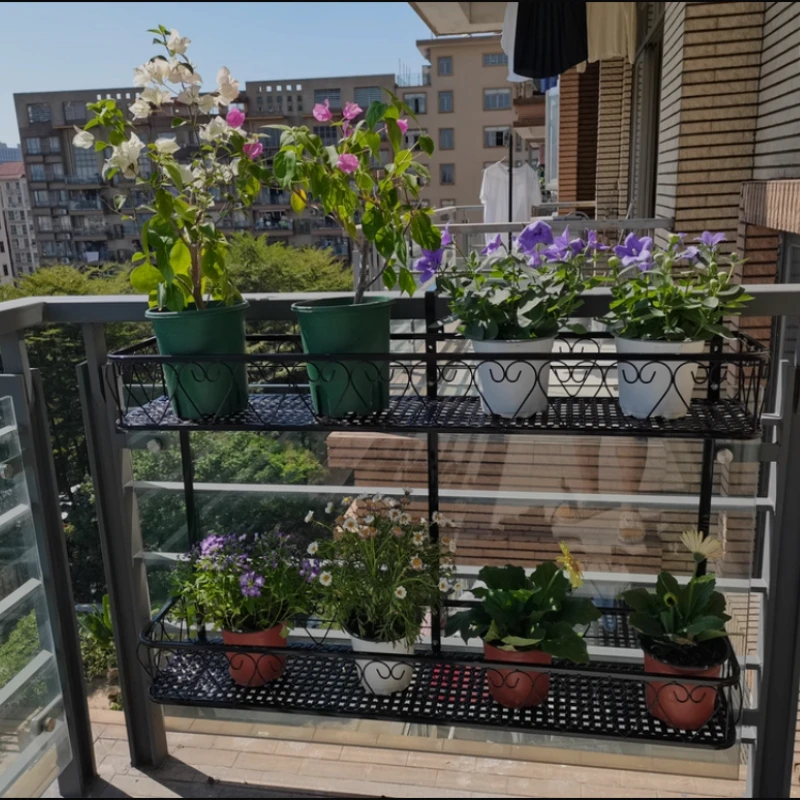 Balcony Flower Stand Multi-Tier Plant Shelf for Pots Hanging Window Succulent Holder Sturdy Iron Garden Organizer for Outdoor
