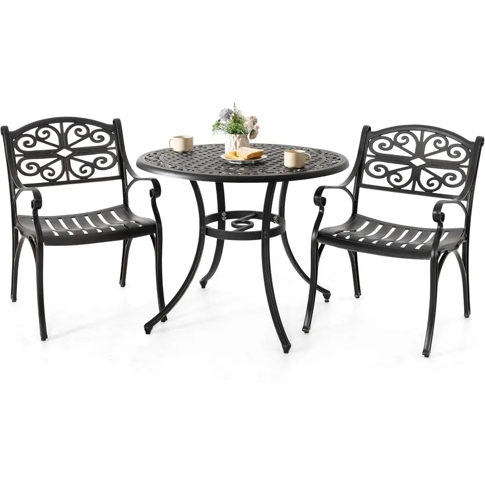 

Черный комплект для бистро из 3 предметов для улицы: стол и стулья, идеально подходит для патио, балкона, с зонтом в комплекте