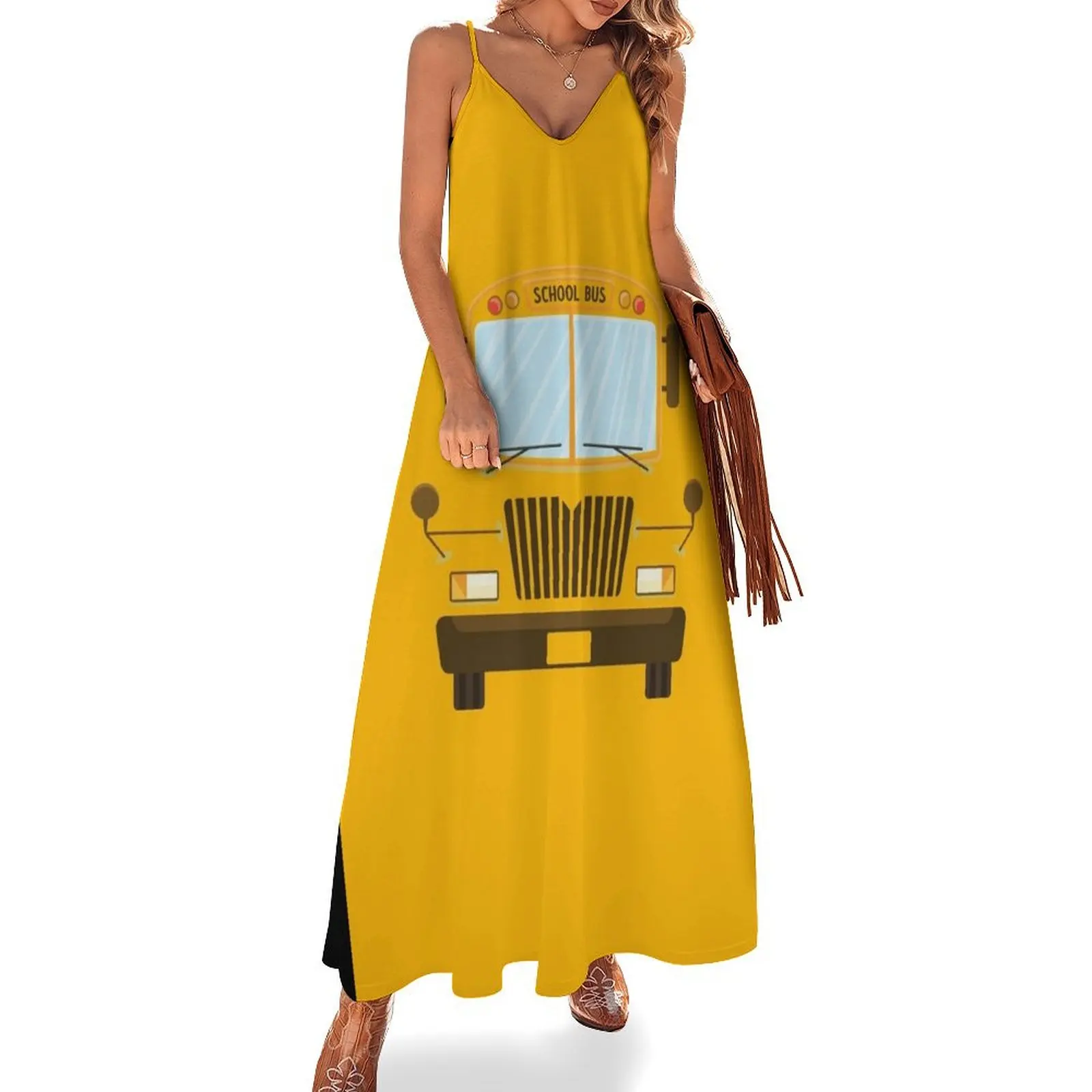 

School Bus Simple and easy Halloween Costume Sleeveless Long Dress Bride dresses summer women's suit Dress